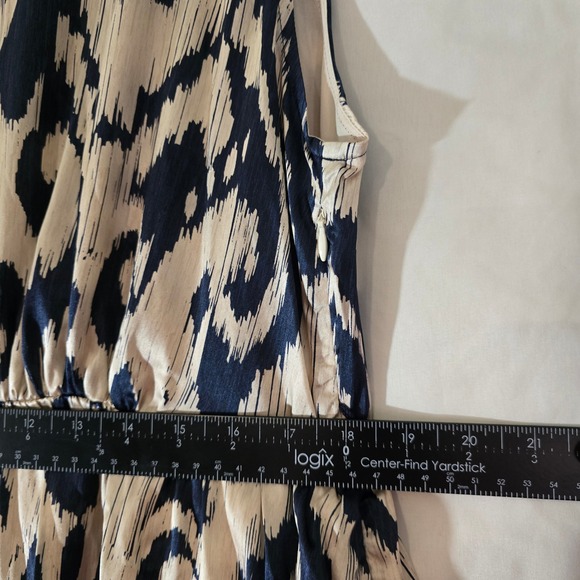 Spartina 449 Silk Maxi Dress Ikat Print Sleeveless V-Neck Beige Navy XXL - Picture 9 of 12